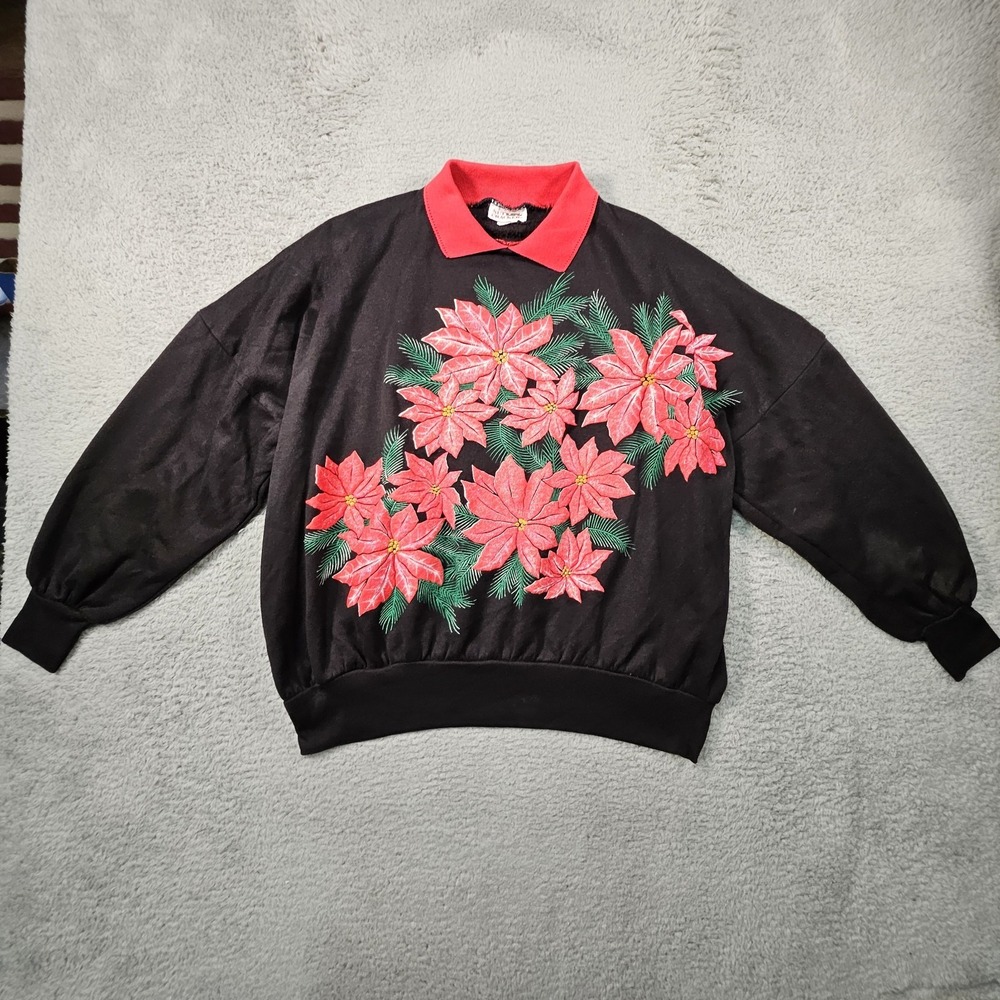 Vtg‎ Nut Cracker Ugly Sweatshirt Womens 24W Poinsettia Collar Christmas Holiday